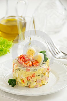 Salad Olivier with crayfish
