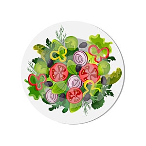 Salad plate. Cartoon organic vegetarian food, healthy and fresh meal concept. Vector illustration