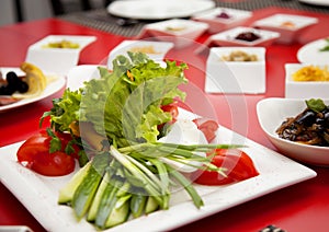 Salad plate foode restaurant shot table