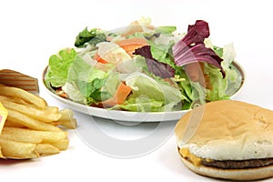 Salad plate potatos burger