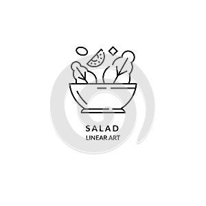 Salad in plate. Vector linear style icon