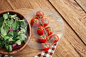 salad plate vegetables fresh ingredients wooden table kitchen