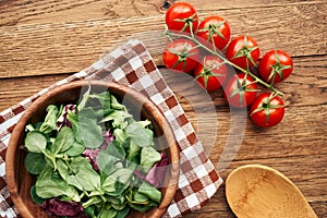 salad plate vegetables fresh ingredients wooden table kitchen