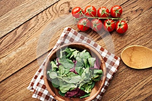 salad plate vegetables fresh ingredients wooden table kitchen