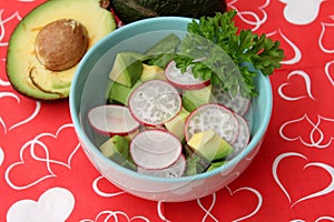 Salad of radish and avocado