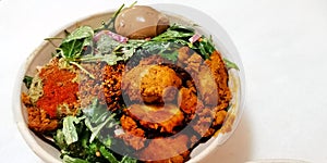 Salad with rendang chicken, egg , vegetable and dressig