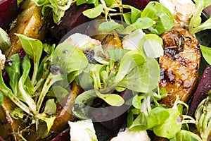 Salad of roasted beetroot, pear, lamb`s lettuce, cheese