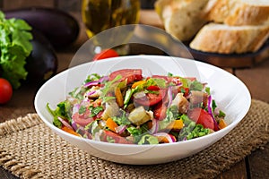 Salad of roasted eggplant and fresh tomatoes