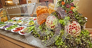 Salad selection at hotel buffet