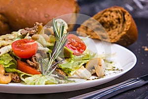 Salad with Sliced Beef Mushrooms and Vegetables
