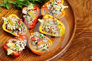 Salad snack bell peppers stuffed couscous with vegetables