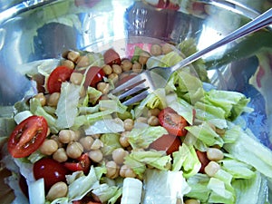 Salad in Stainless Steel Bowl