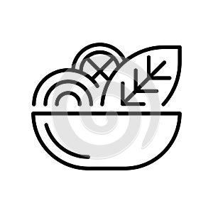 Salad thin line icon isolated on white. Chopped vegetables and culinary plants in bowl.