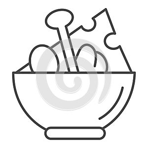 Salad thin line icon. Salad plate illustration isolated on white. Bowl full with meal outline style design, designed for