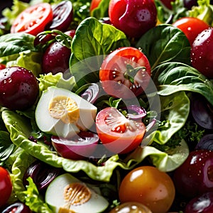 Salad, Tossed fresh vegetable salad, dynamic food photography