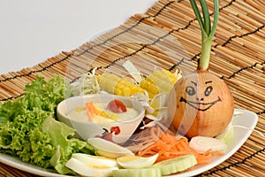 Salad vegetables, foods that are healthful.