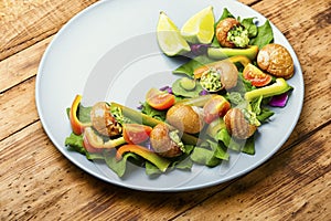 Salad with vegetables and snails