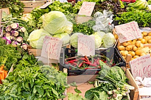 Salad and vegtables for sale at a market photo