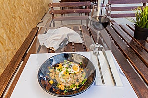 Salada de Grao de Bico, portuguese chickpea salad made of fish, chickpeas, eggs and olive