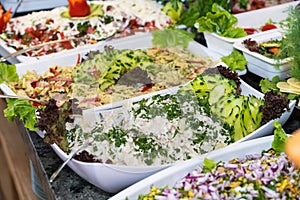 Salads at the five-star hotel restaurant in Pomorie, Bulgaria
