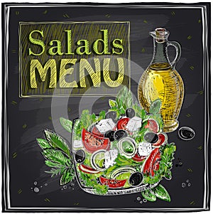 Salads menu chalkboard design. photo