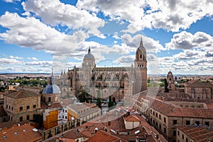 Salamanca city skyline with the Salamanca Cathedral (Catedral Nueva), Spain. photo