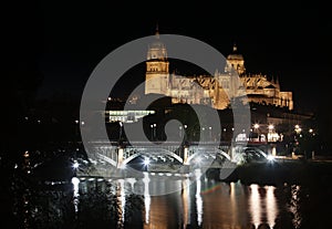 Salamanca at Night - Iron bridge with Cathedral photo