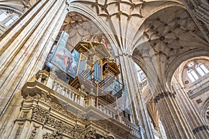 Baroque Pipe Organ at New Cathedral of Salamanca Interior - Salamanca, Spain