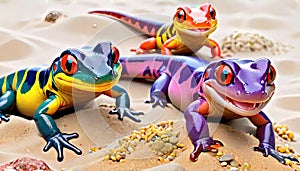 Salamander amphibian trio brilliant caricature features