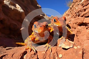 salamanders nestled in the shadow of desert rocks