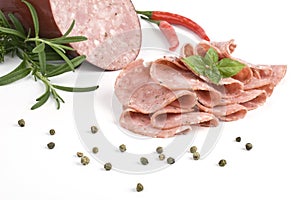Salame with herb and spices photo