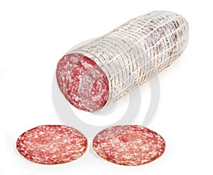 Salame Milano isolated on white background photo