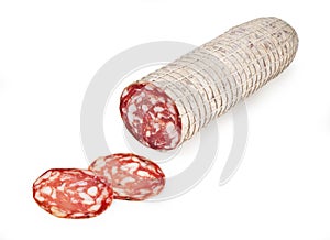 Salame Napoli isolated on white background photo