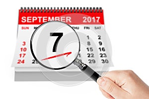 Salami Day Concept. 7 september 2017 Calendar with Magnifier