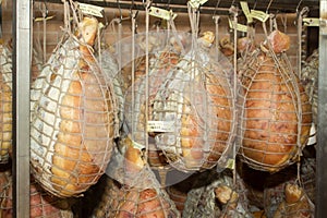 Salami hams and culatello typical Italian products Italian cuisine