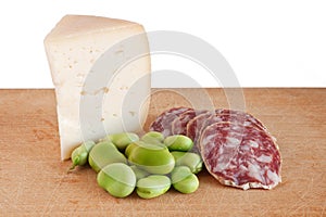 Salami pecorino and broad beans
