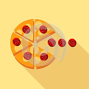Salami pizza slice icon, flat style