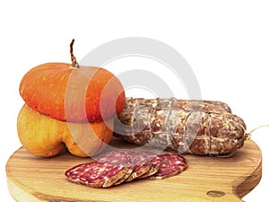 Salami and pumpkin composition