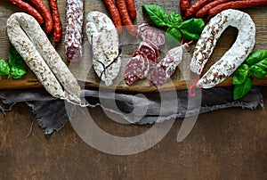 Salami on a rustic board