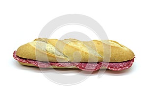 Salami sandwich on mini baguette French bread