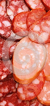 Salami sausages background