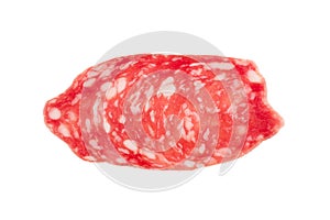 Salami sausages slice isolated on white