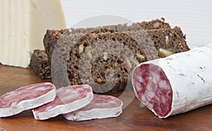 Salami, sheese, bread