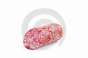 Salami smoked sausage isolated on a white background notch