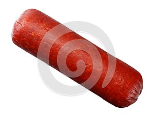 Salami smoked sausage isolated on white background. top view
