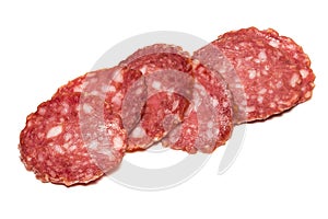 Salami smoked sausage on white background cutout