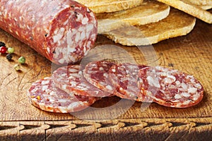 Salami on a Wooden Board