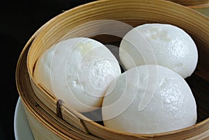 Salapao in bamboo steamer, Steamed stuff bun or Chinese Steamed Buns