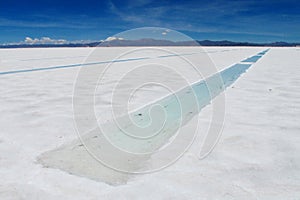 Salar Uyuni salt lake and salt mines with water