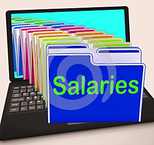 Salaries Folders Laptop Show Paying Employees And Remuneration